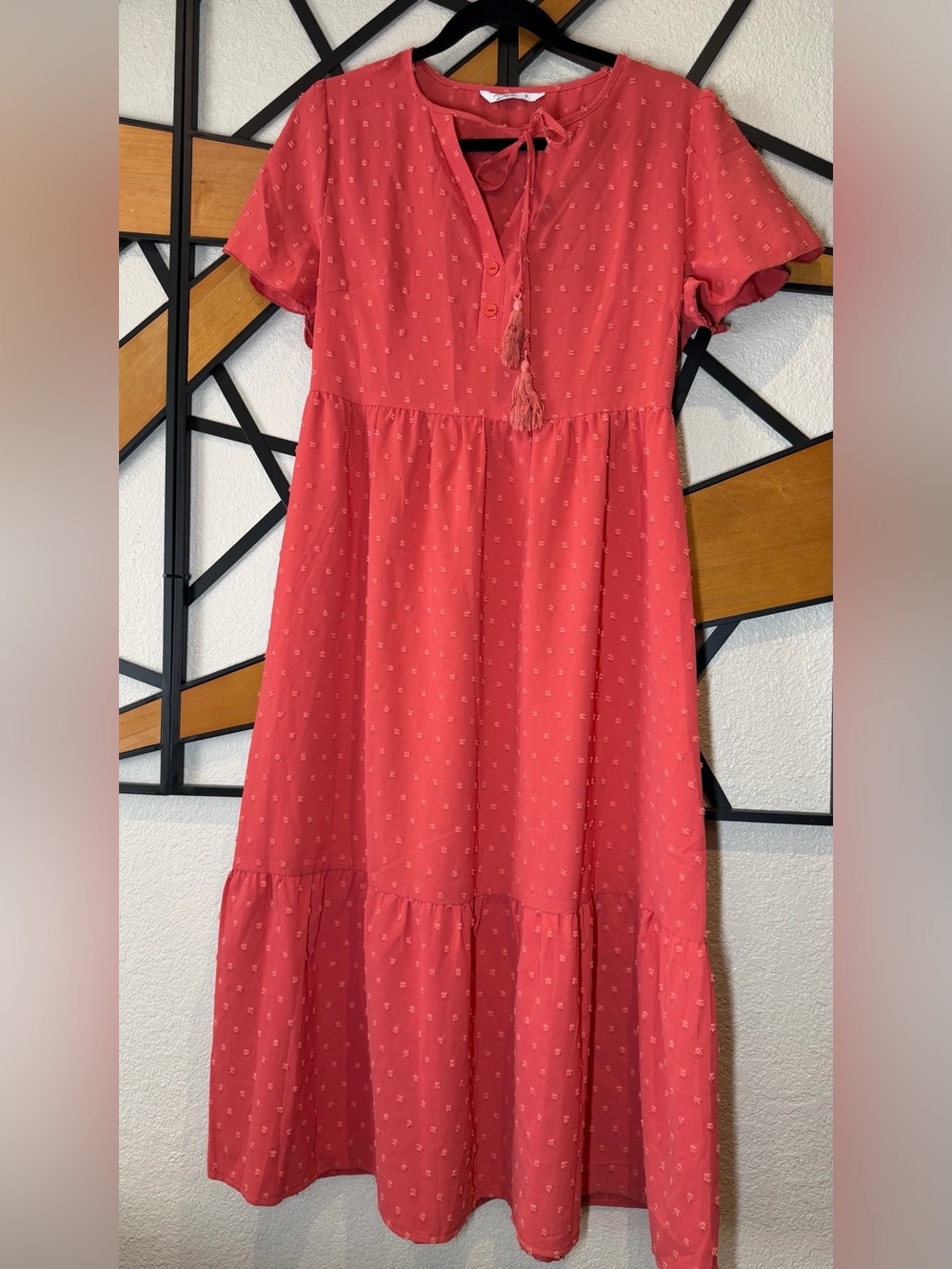 Women's Coral Tiered Sundress with Tassel Tie